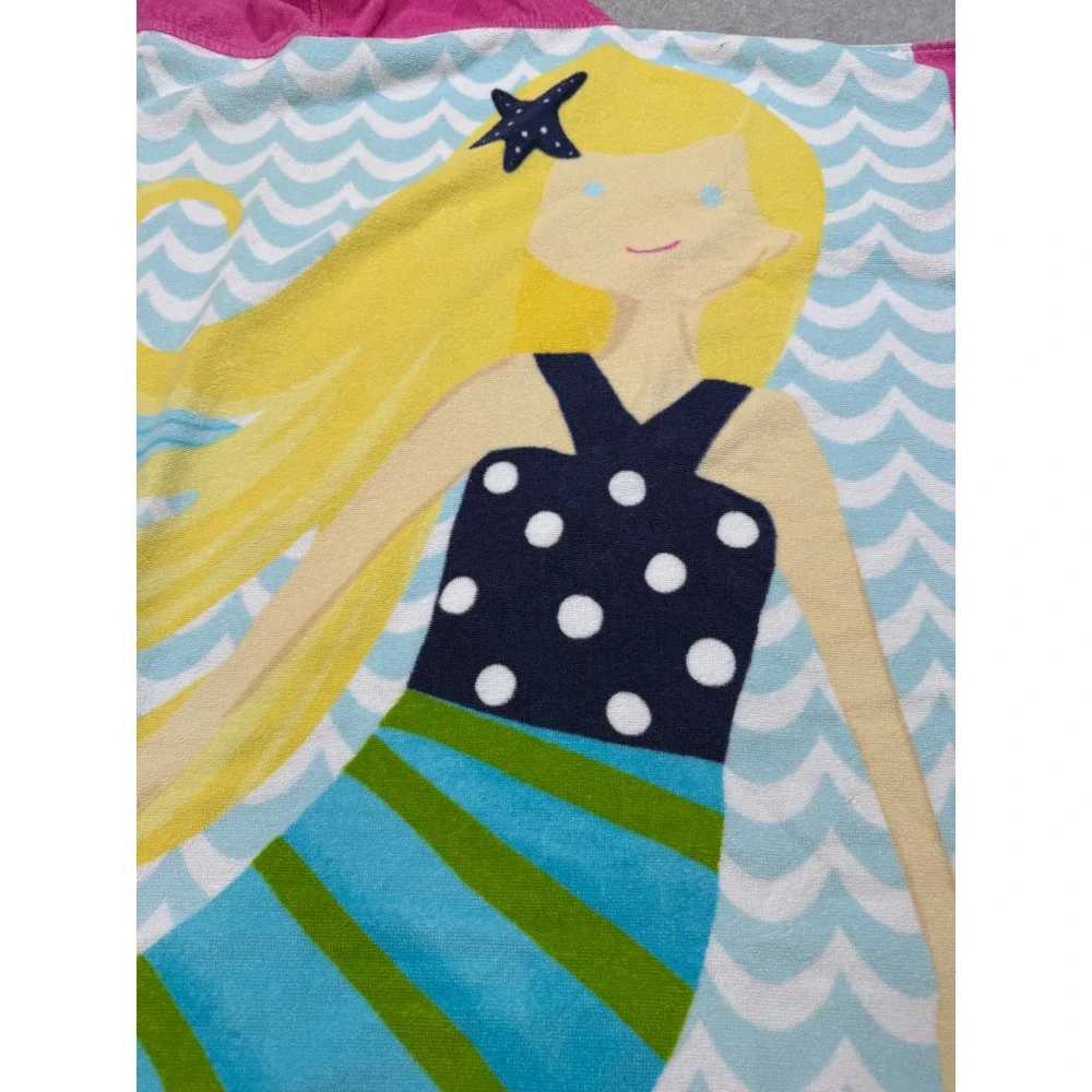Pottery Barn Kids Mermaid Hooded Beach Towel Pink Blue Cotton Terry Wrap